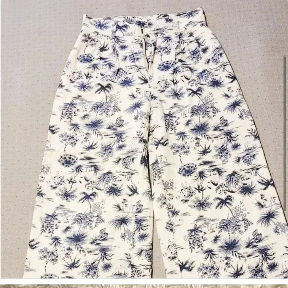 Tailored Linen-Blend Wide Leg Pants Abercrombie and Fitch size XXS SHORT - Picture 4 of 5